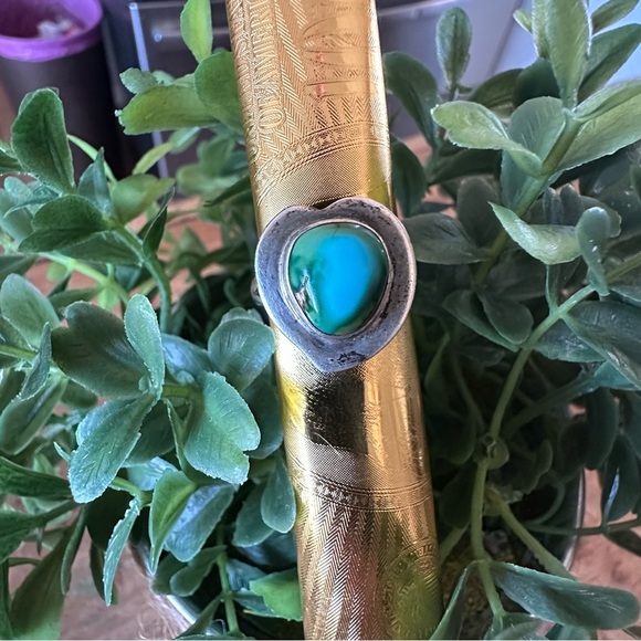Vintage Sterling Silver Sonoran Gold Turquoise Heart Ring NA S: 6.25 - Picture 6 of 9